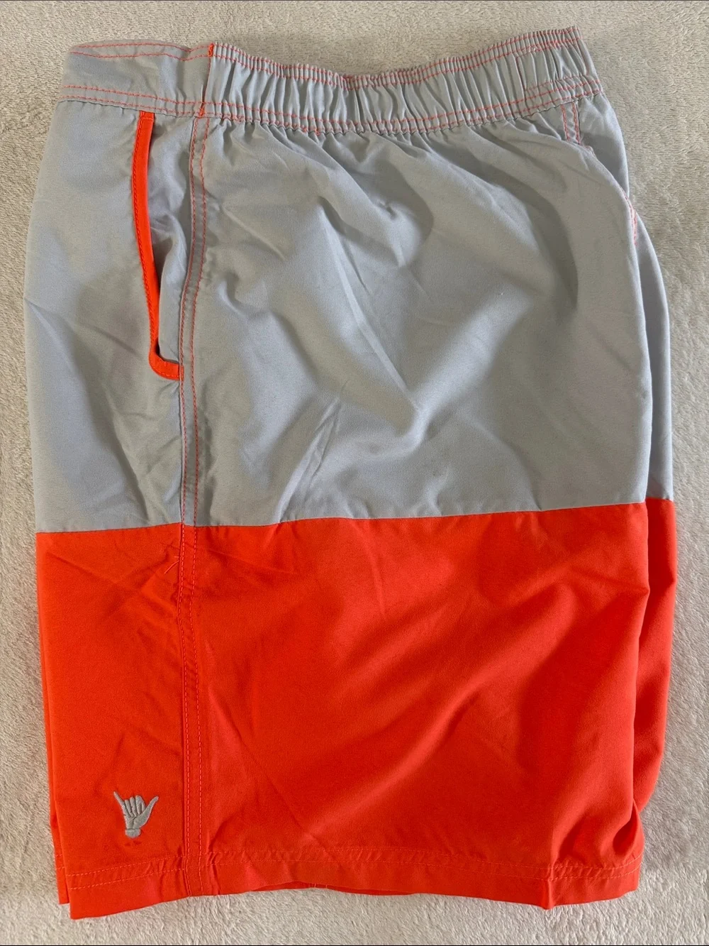 Beach Bros.  Two-Tone Light Gray & Bright Orange Men’s Swim Board Shorts